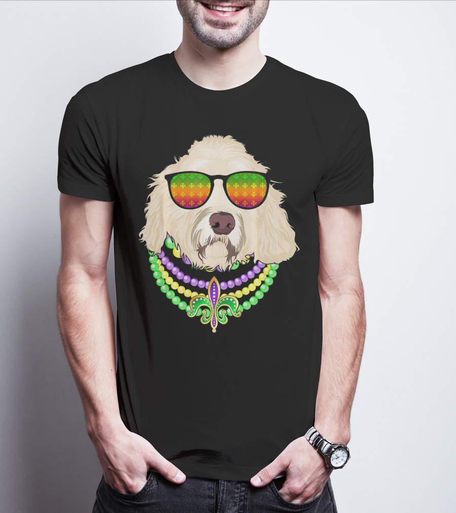 Goldendoodle In Beads And Shades Mardi Gras Fleur-de-Lis T-Shirt
