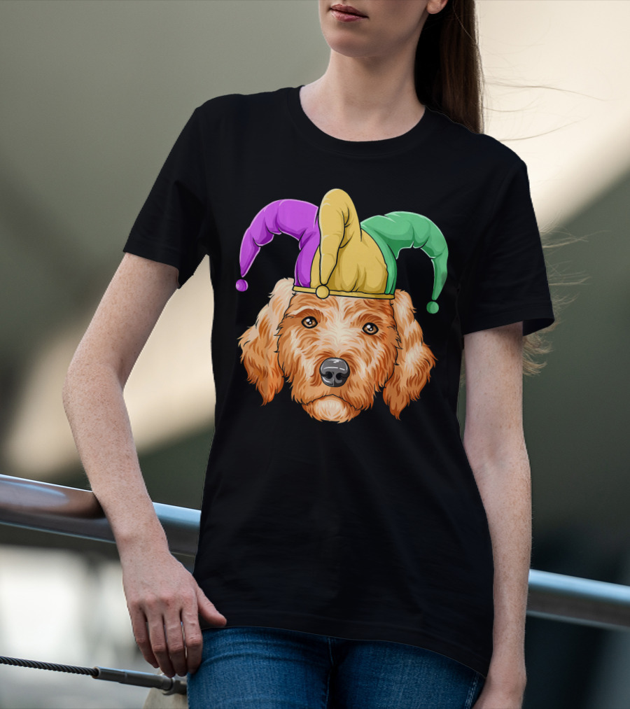 Mardi Gras Goldendoodle Jester Hat Carnival Dog Gol T-Shirt