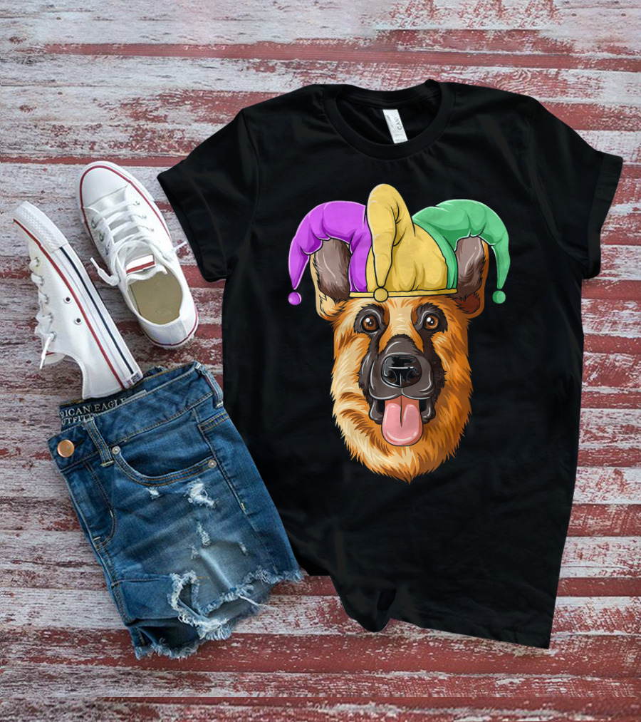 Mardi Gras German Shepherd Jester Hat Carnival T-Shirt