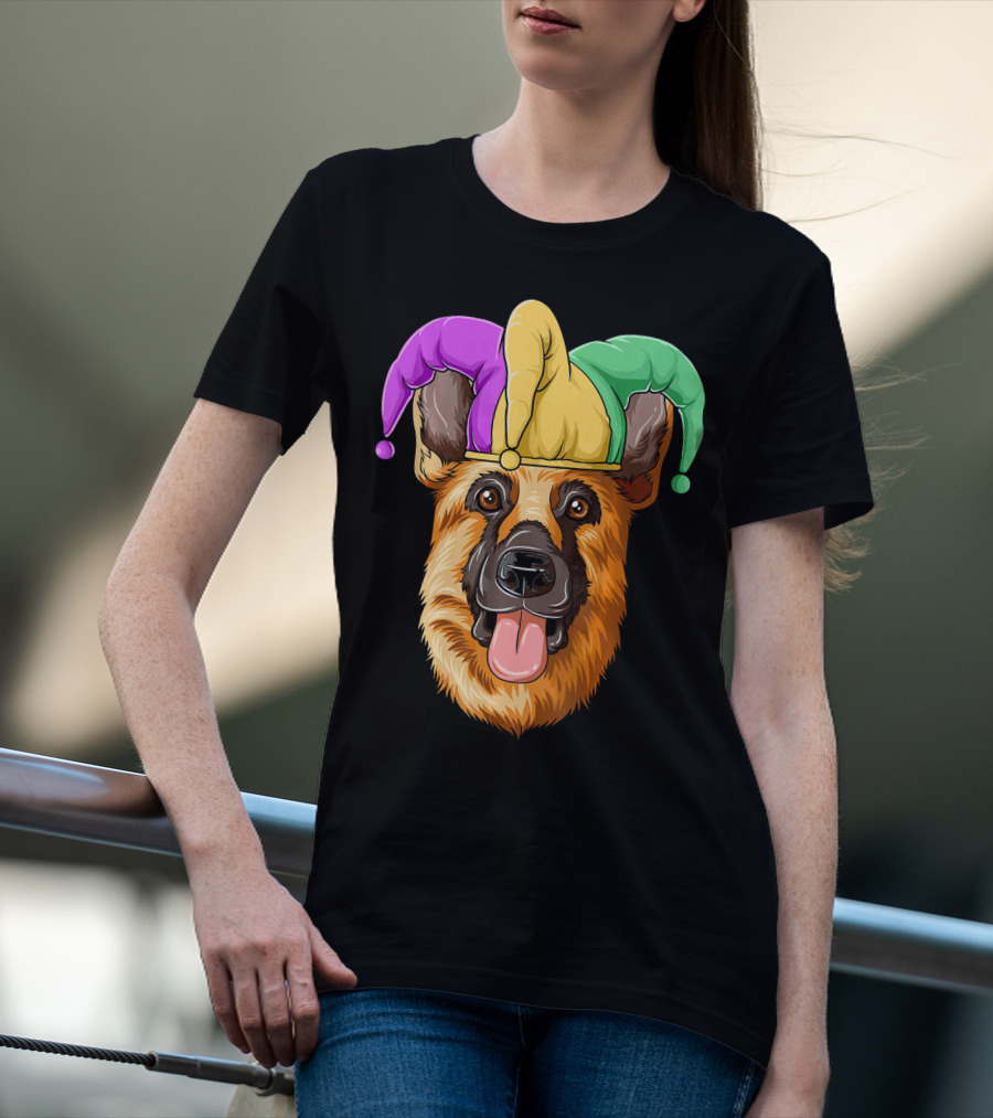 Mardi Gras German Shepherd Jester Hat Carnival T-Shirt