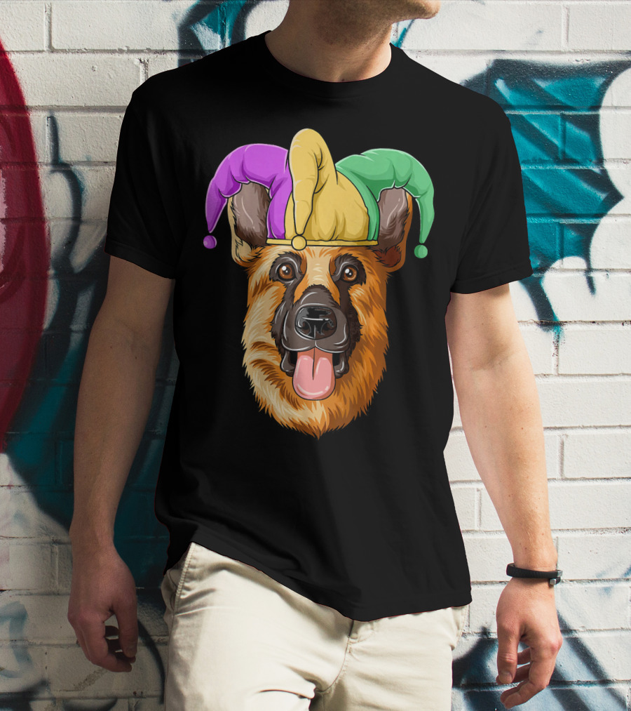 Mardi Gras German Shepherd Jester Hat Carnival T-Shirt