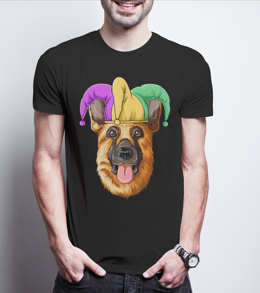 Mardi Gras German Shepherd Jester Hat Carnival T-Shirt