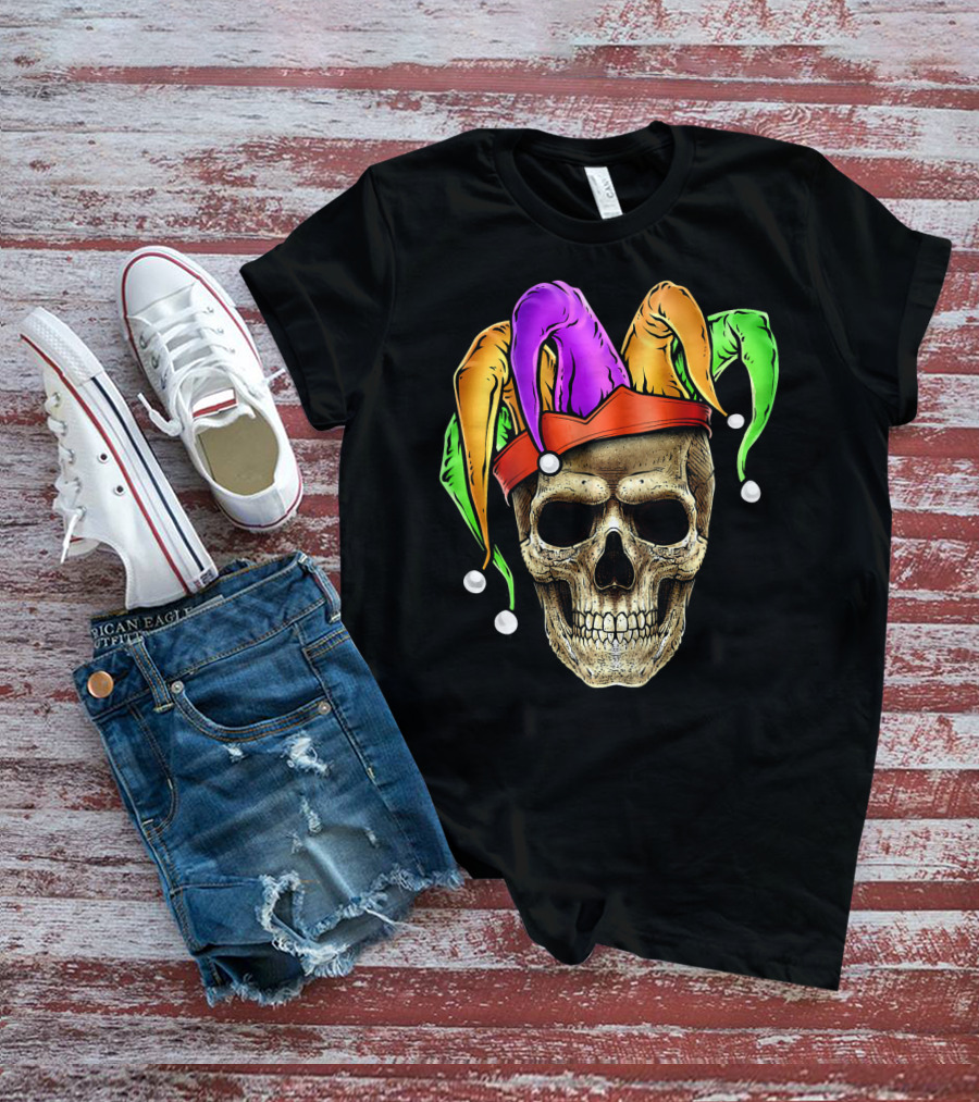 Skull Mardi Gras Jester Joker Carnival Hat T-Shirt