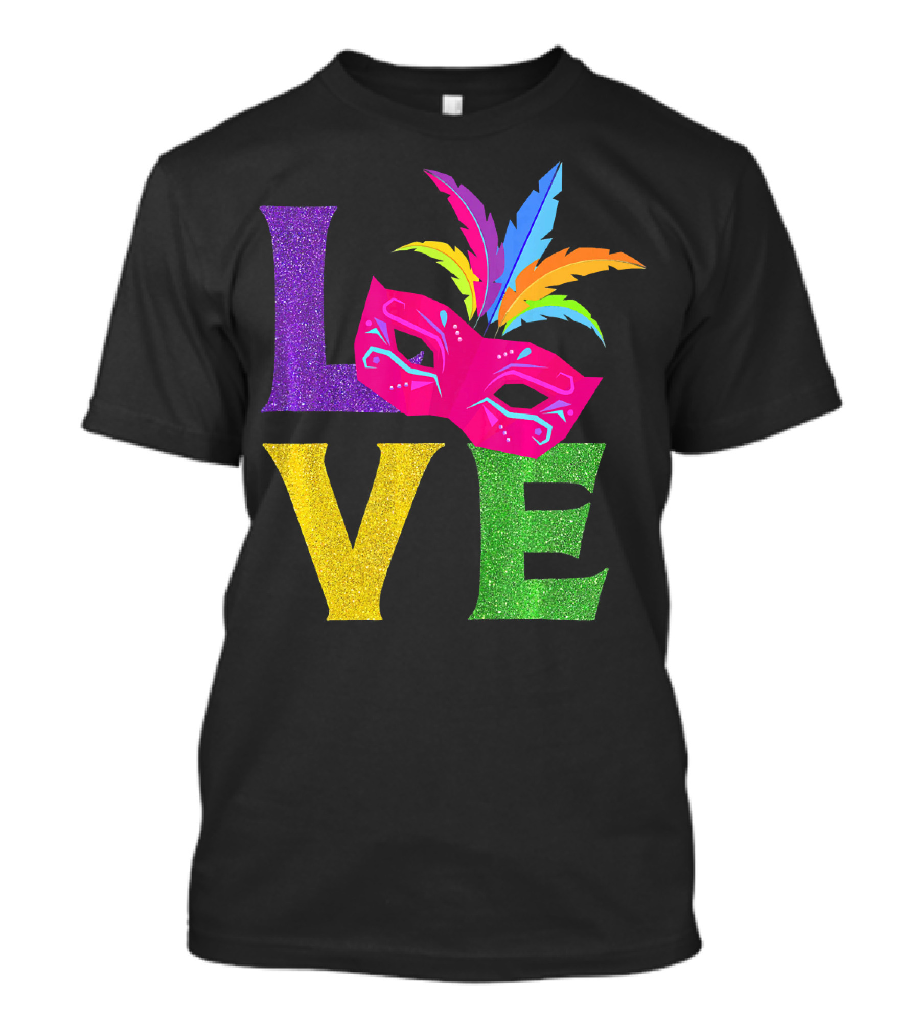 Love Colorful Carnival Feathered Mask Party T-Shirt