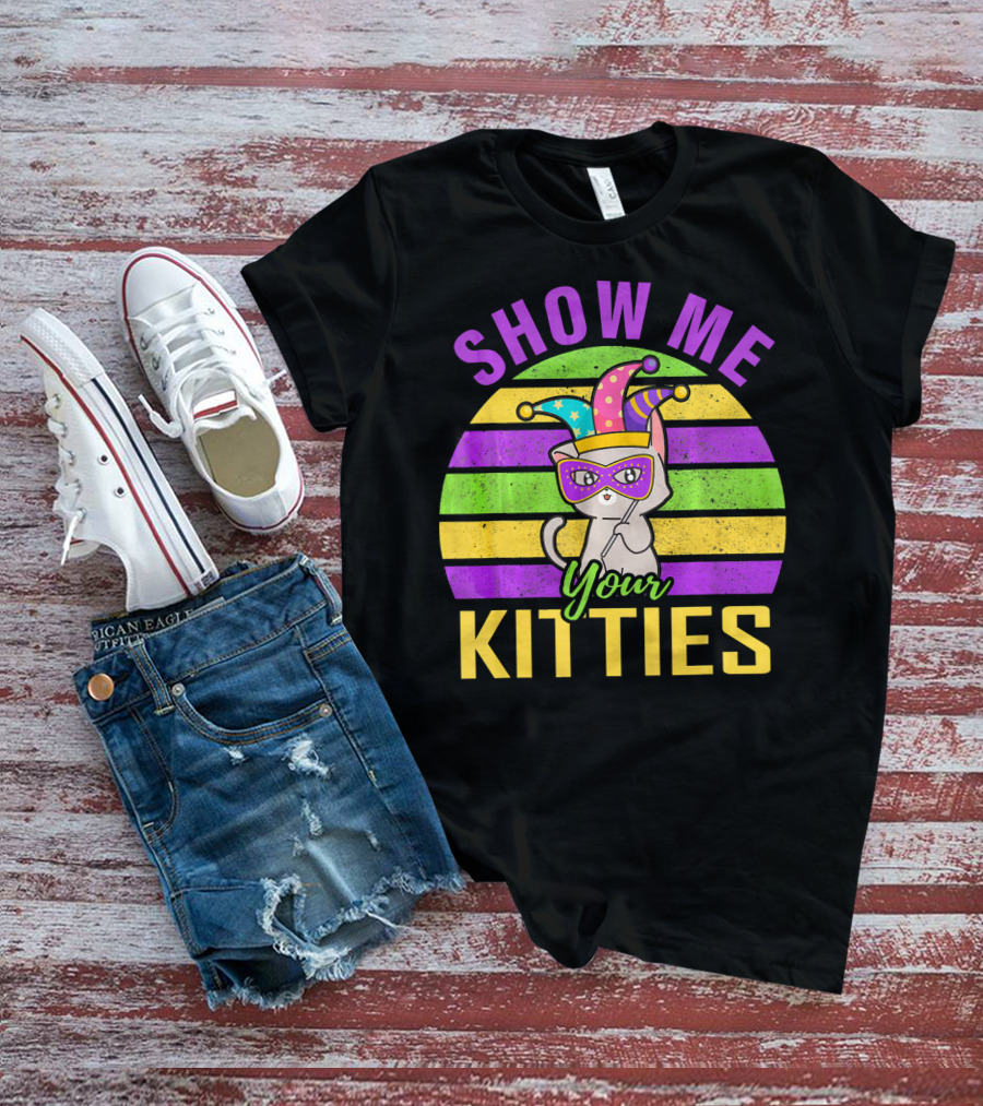 Show Me Your Kitties Mardi Gras Cat Mask Hat T-Shirt