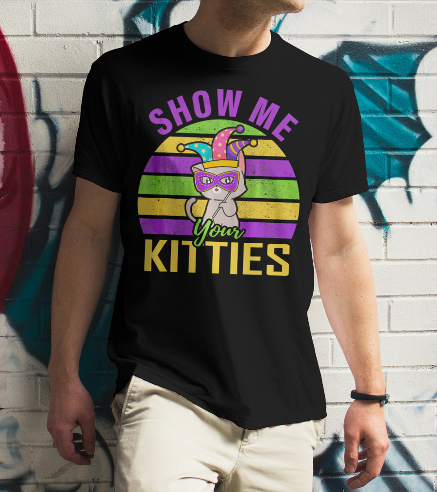 Show Me Your Kitties Mardi Gras Cat Mask Hat T-Shirt