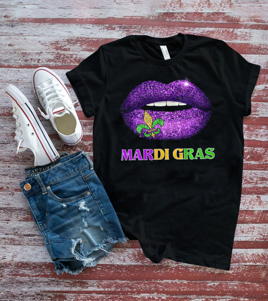Mardi Gras Purple Lips Fleur-de-Lis Costume T-Shirt