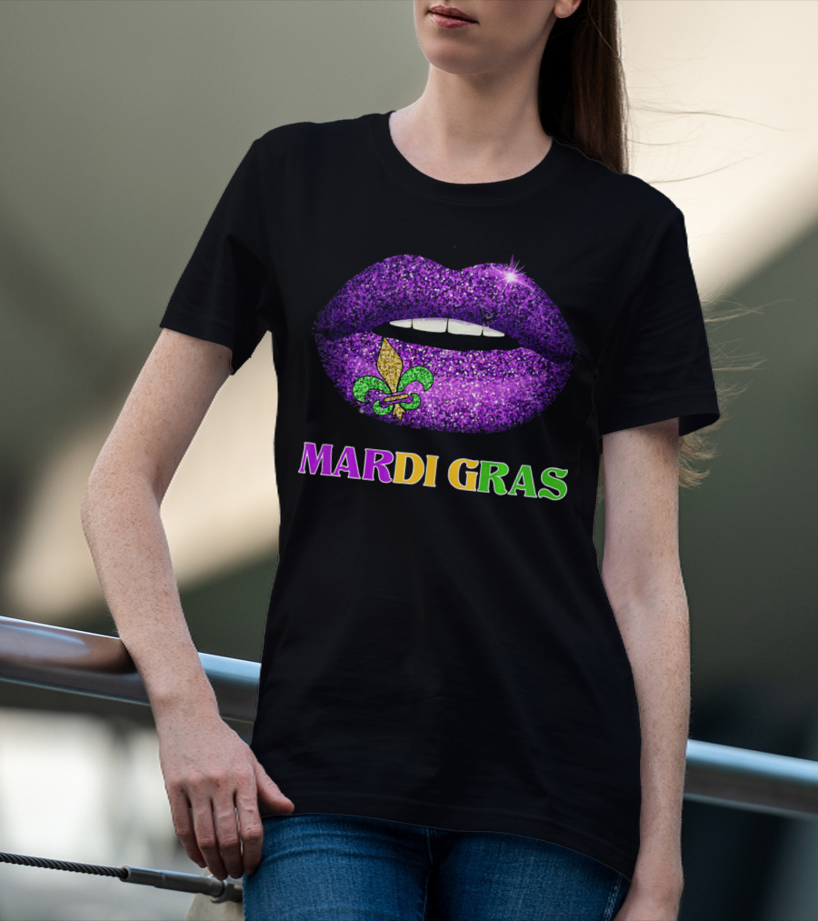 Mardi Gras Purple Lips Fleur-de-Lis Costume T-Shirt