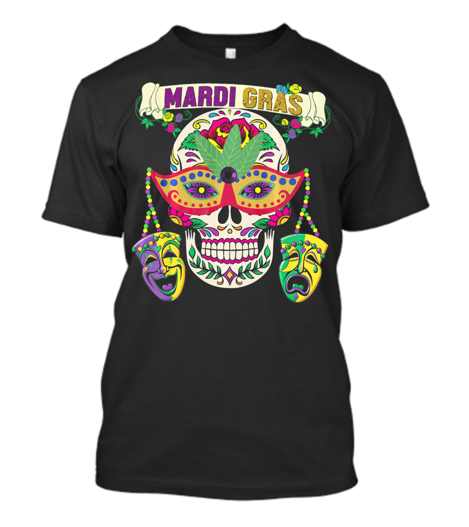 MARDI GRAS Skull Mask Comedy Tragedy New Orlea T-Shirt