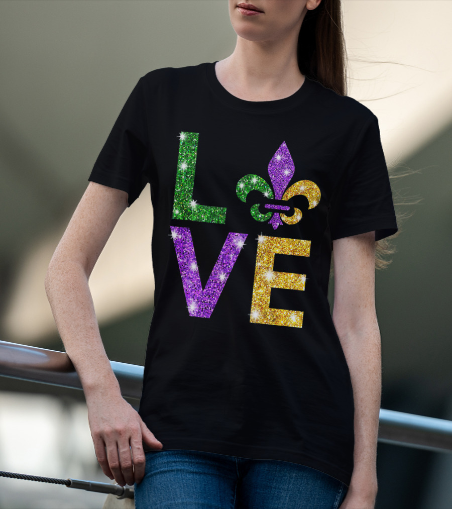 LOVE Mardi Gras Fleur-de-Lis Sparkling Colors T-Shirt