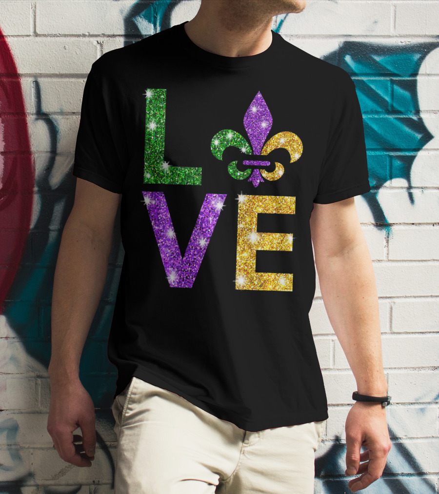 LOVE Mardi Gras Fleur-de-Lis Sparkling Colors T-Shirt