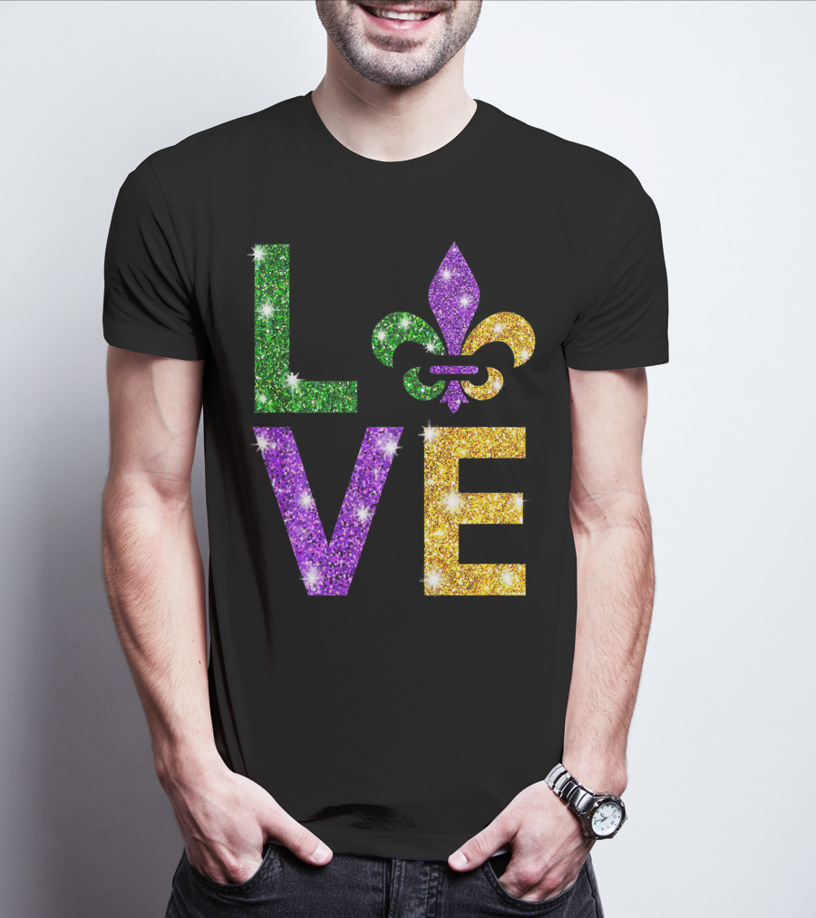 LOVE Mardi Gras Fleur-de-Lis Sparkling Colors T-Shirt