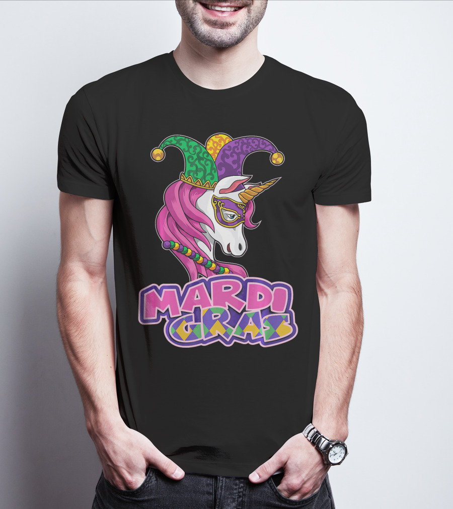 Mardi Gras Unicorn Jester Mask Carnival Lover T-Shirt