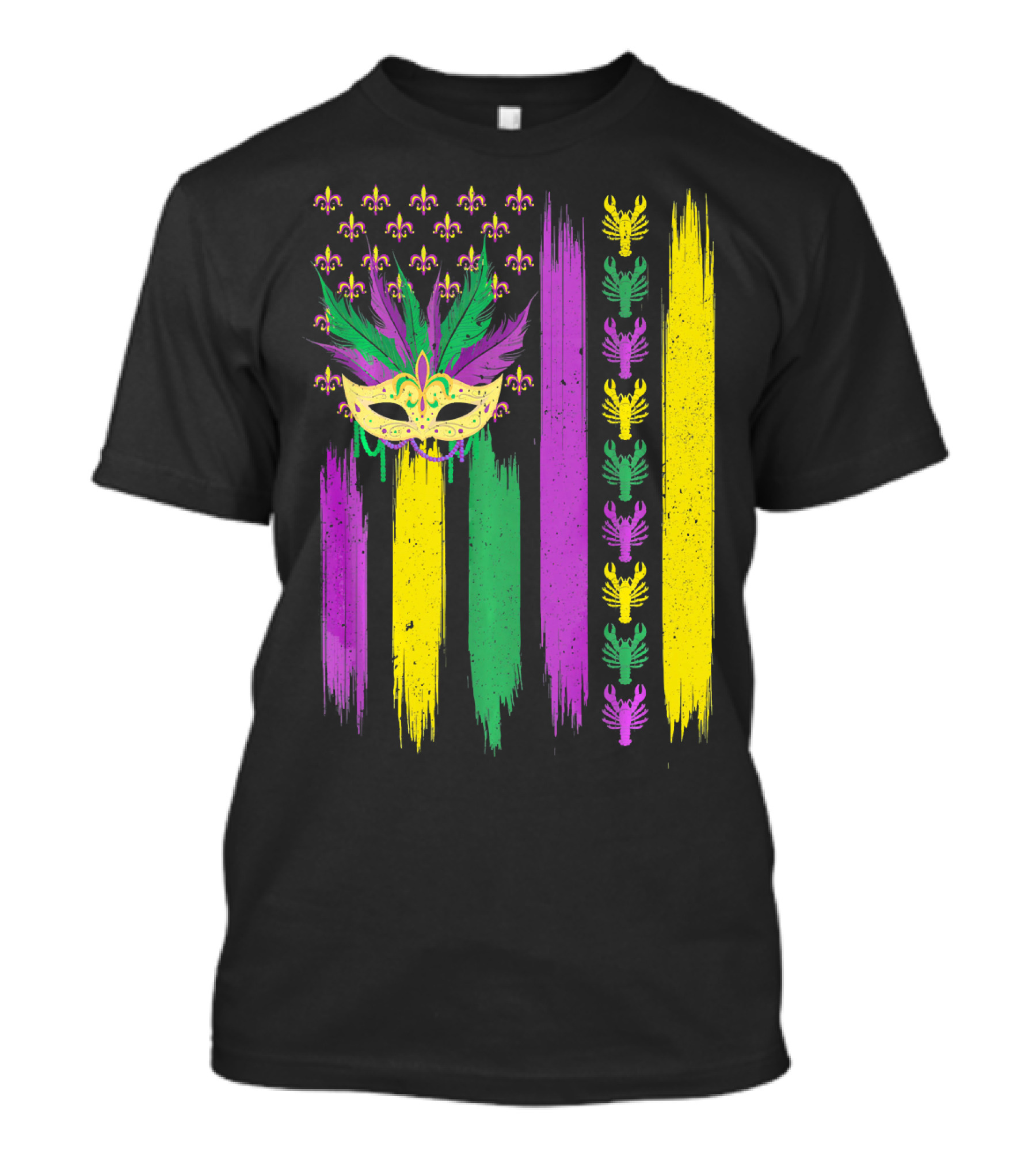 Crawfish Mask Mardi Gras Fleur-de-Lis American Flag Colors T-Shirt