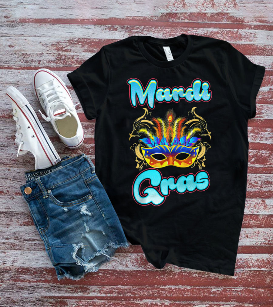 Mardi Gras New Orleans Colorful Feathered Mask T-Shirt
