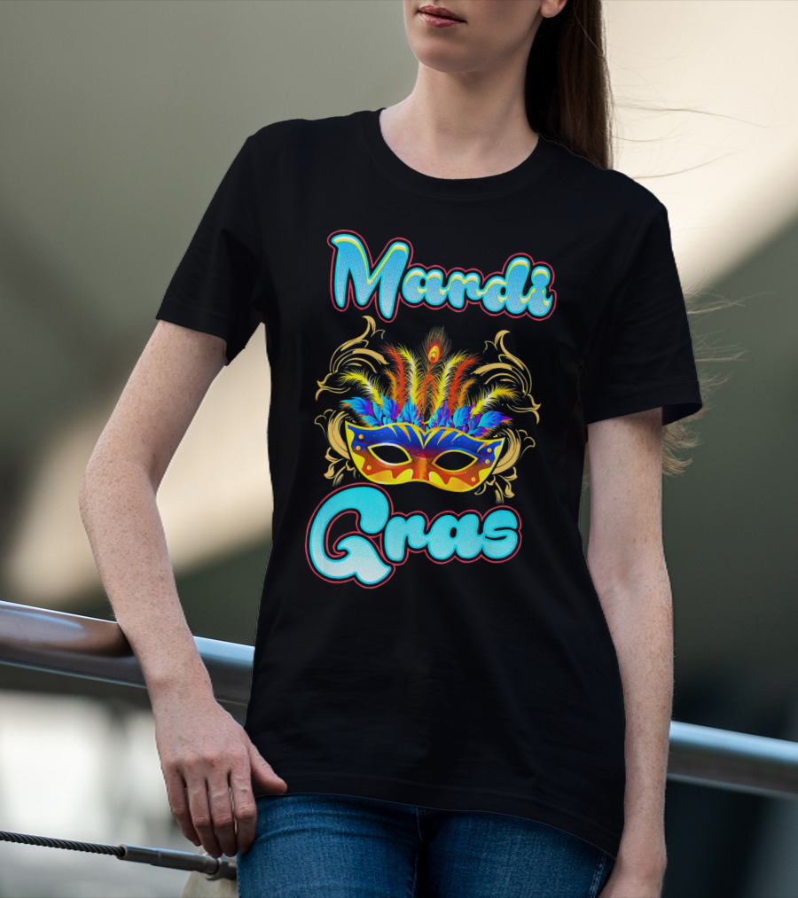 Mardi Gras New Orleans Colorful Feathered Mask T-Shirt