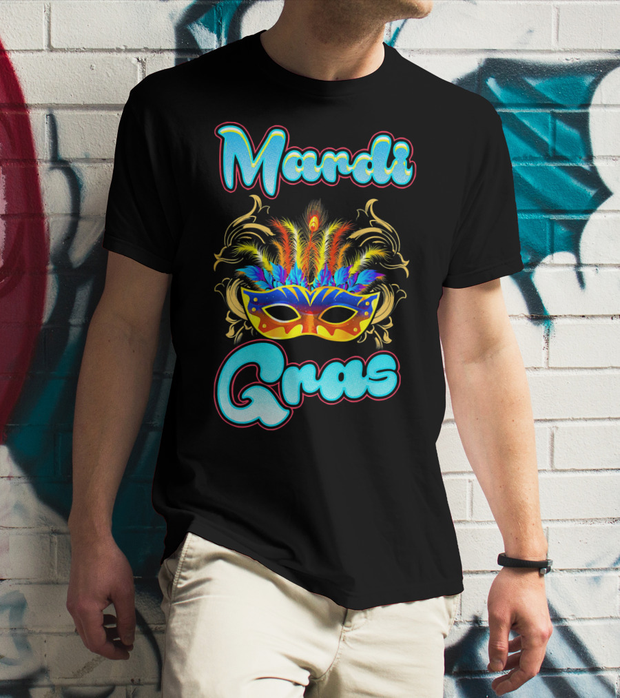 Mardi Gras New Orleans Colorful Feathered Mask T-Shirt
