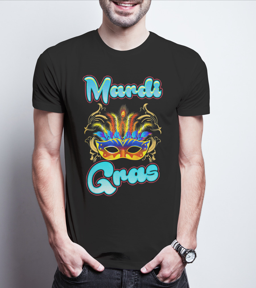 Mardi Gras New Orleans Colorful Feathered Mask T-Shirt
