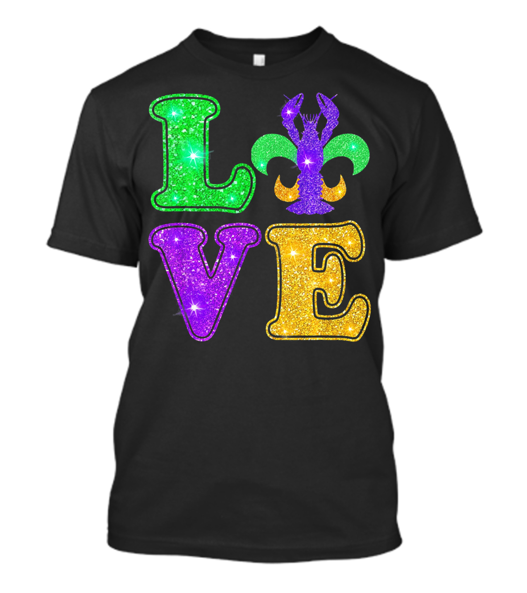 Mardi Gras Love Glitter Fleur De Lis Crawfish T-Shirt