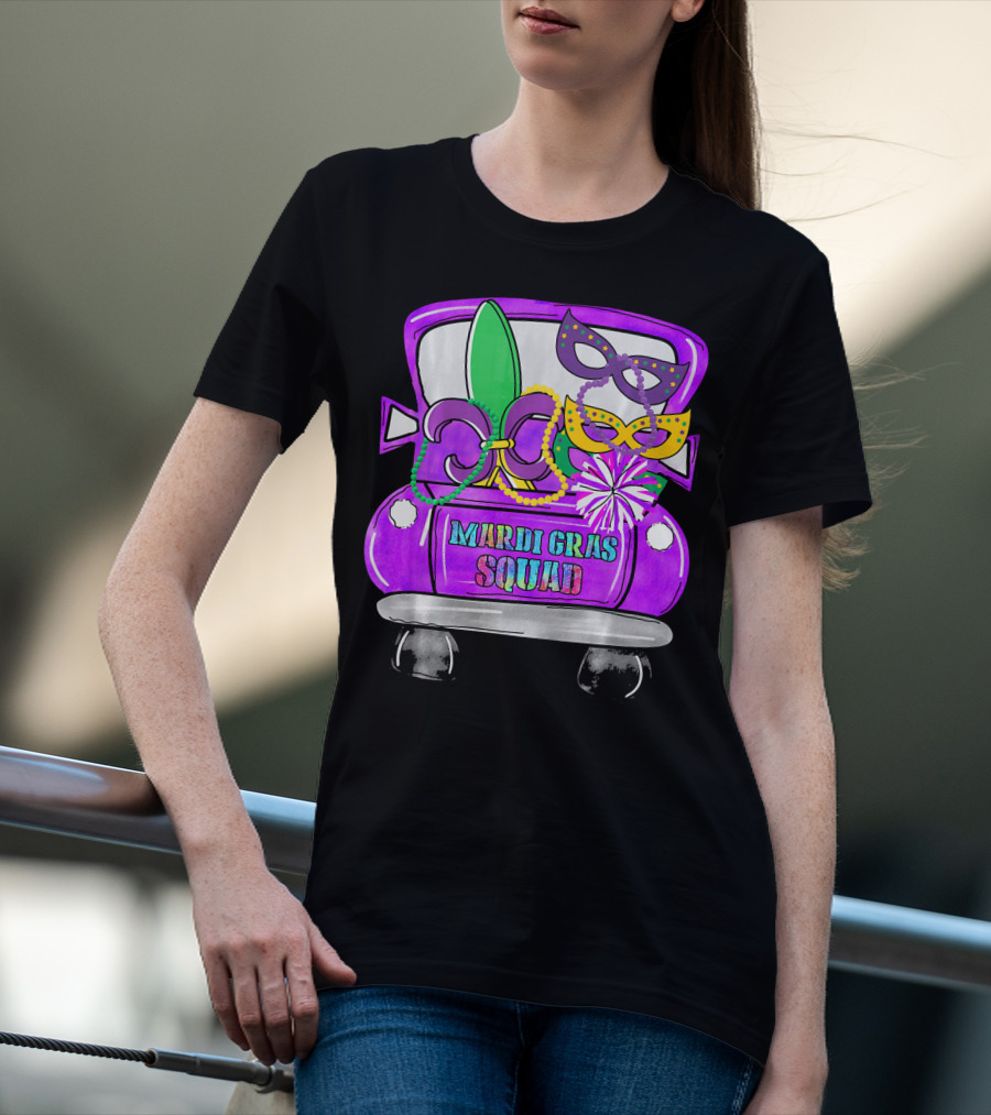 Mardi Gras Squad Truck Festive Masks And Beads T-Shirt