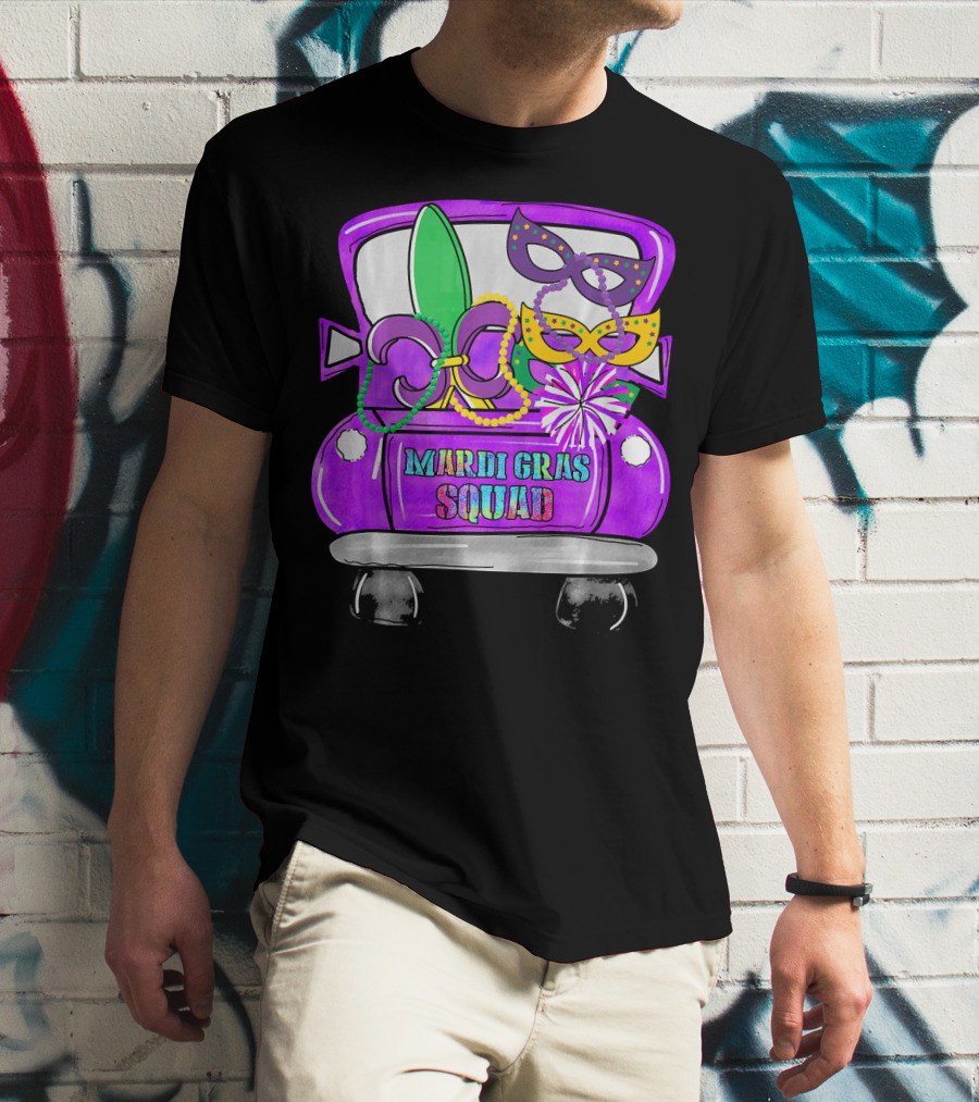 Mardi Gras Squad Truck Festive Masks And Beads T-Shirt
