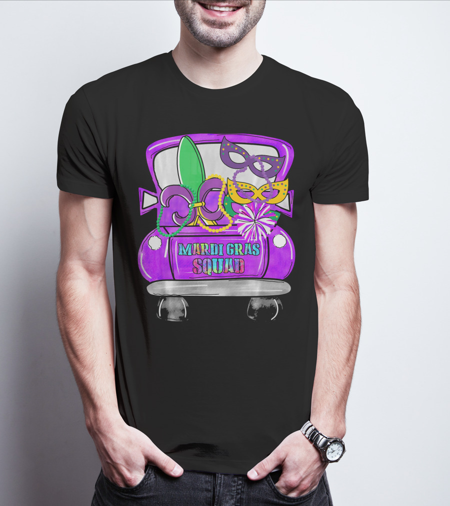 Mardi Gras Squad Truck Festive Masks And Beads T-Shirt