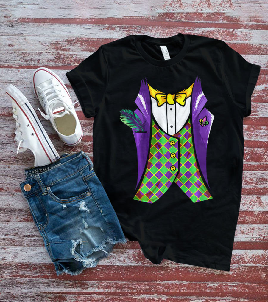 Mardi Gras Tuxedo Cool Feather Fleur-de-lis T-Shirt