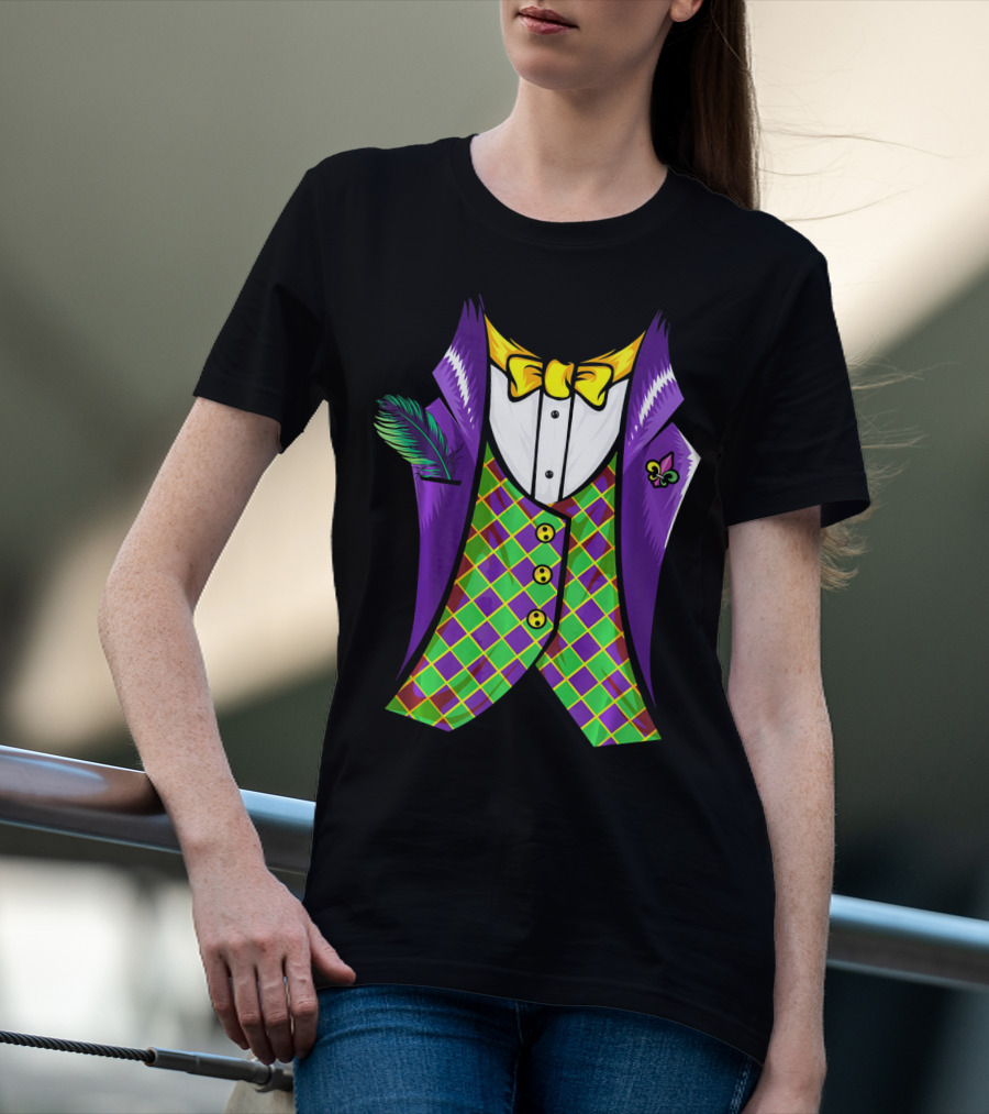 Mardi Gras Tuxedo Cool Feather Fleur-de-lis T-Shirt