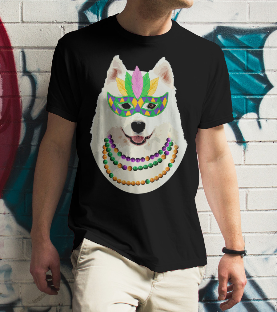 American Eskimo Dog Mardi Gras Mask Beads T-Shirt