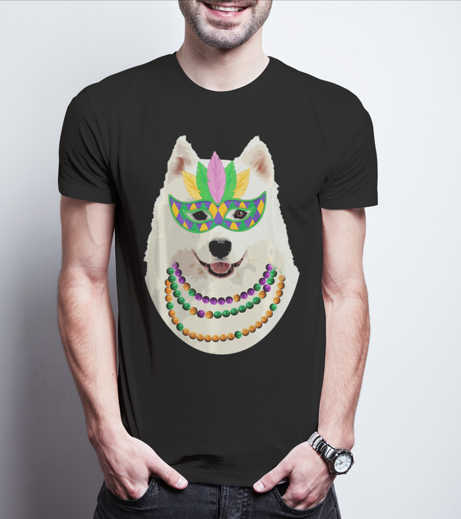 American Eskimo Dog Mardi Gras Mask Beads T-Shirt