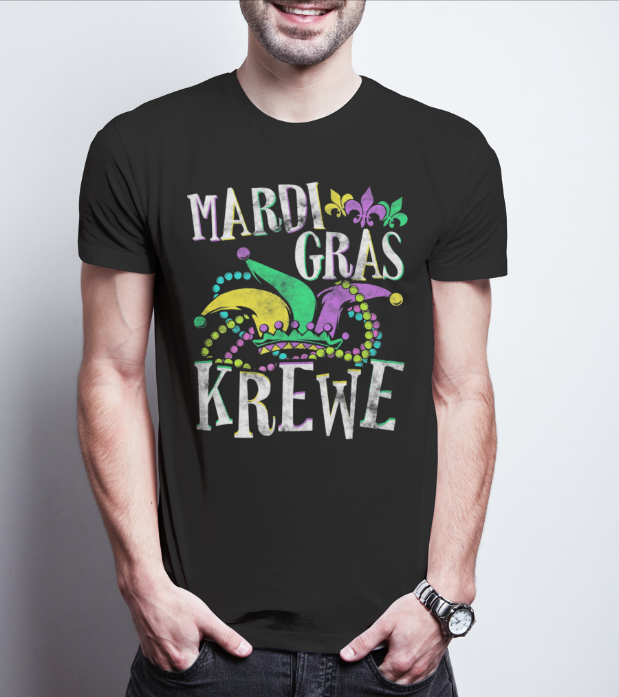Mardi Gras Krewe Carnival Fleur-de-Lis Mask Beads T-Shirt