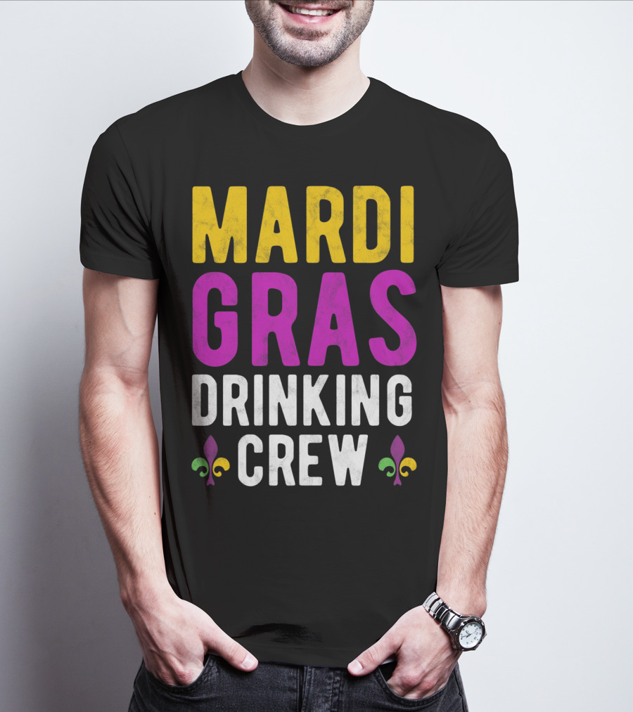 Mardi Gras Drinking Crew Fleur De Lis T-Shirt