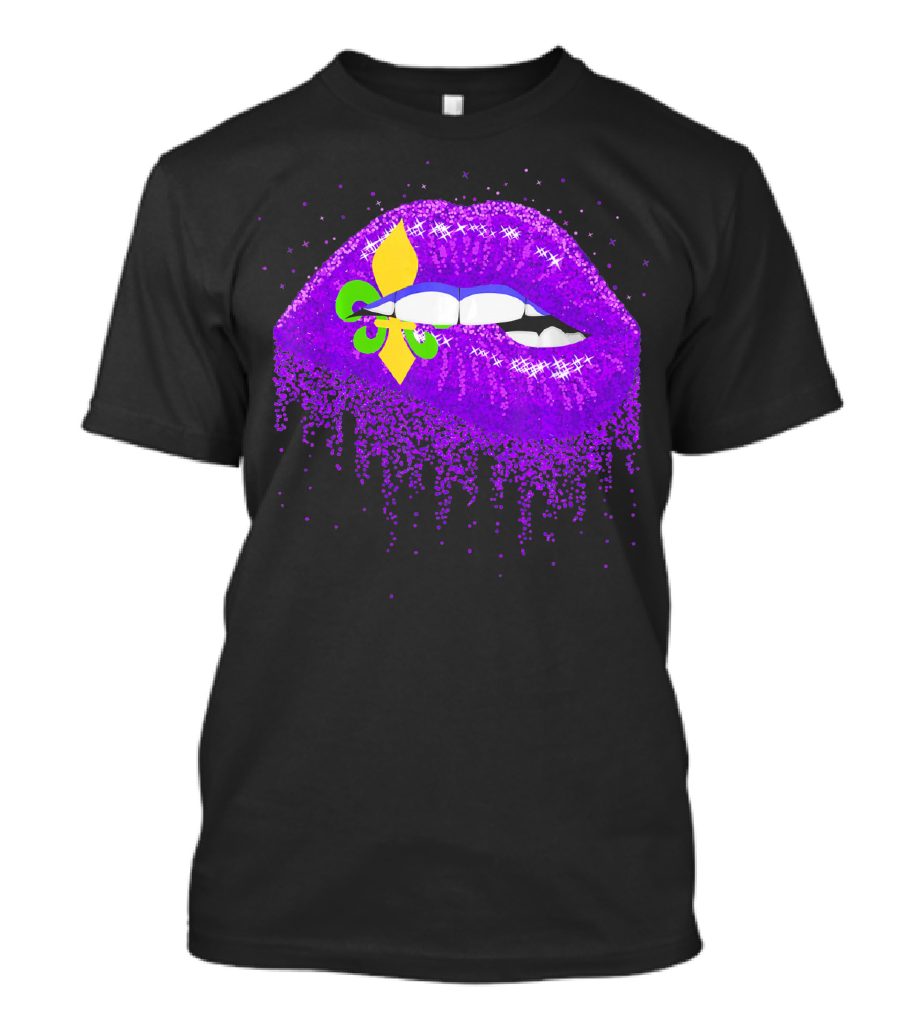 Funny Mardi Gras Purple Glitter Lips With Fleur-de-Lis T-Shirt