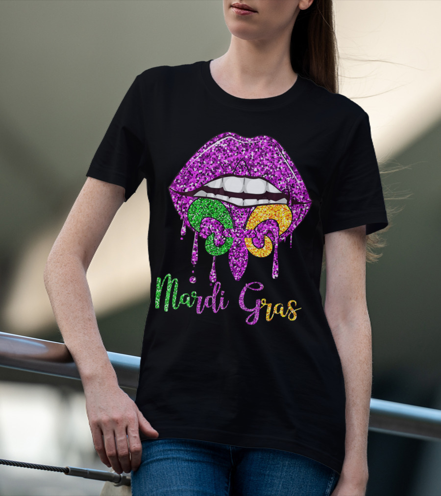 Mardi Gras Lip Biting Fleur De Lis Diamond Shining Co T-Shirt