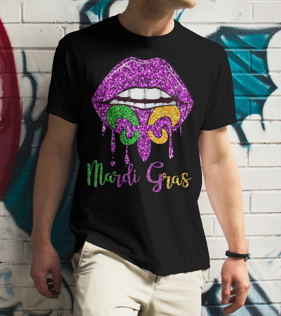 Mardi Gras Lip Biting Fleur De Lis Diamond Shining Co T-Shirt