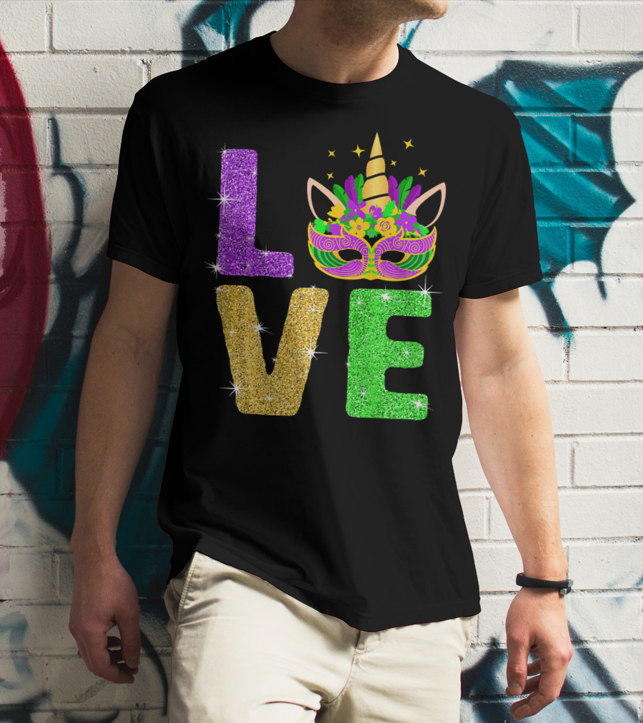 Unicorn Masquerade Mask Mardi Gras Love T-Shirt
