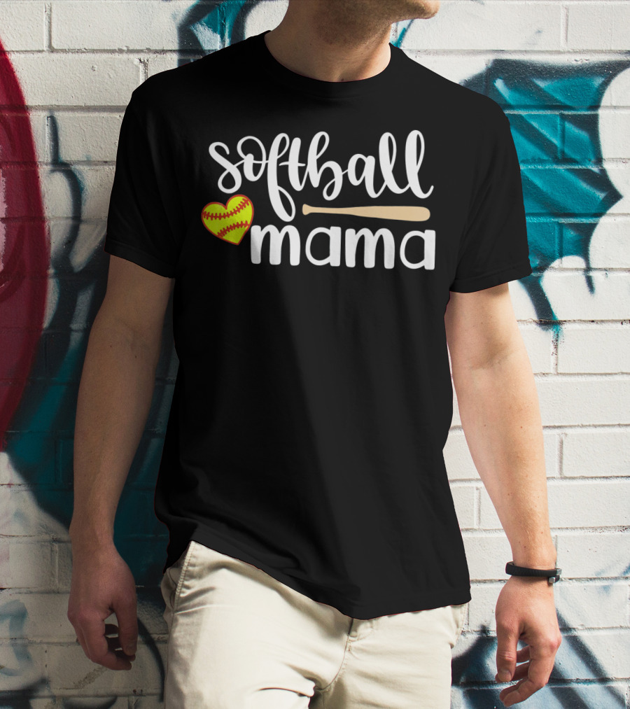Softball Mama Heart And Bat T-Shirt