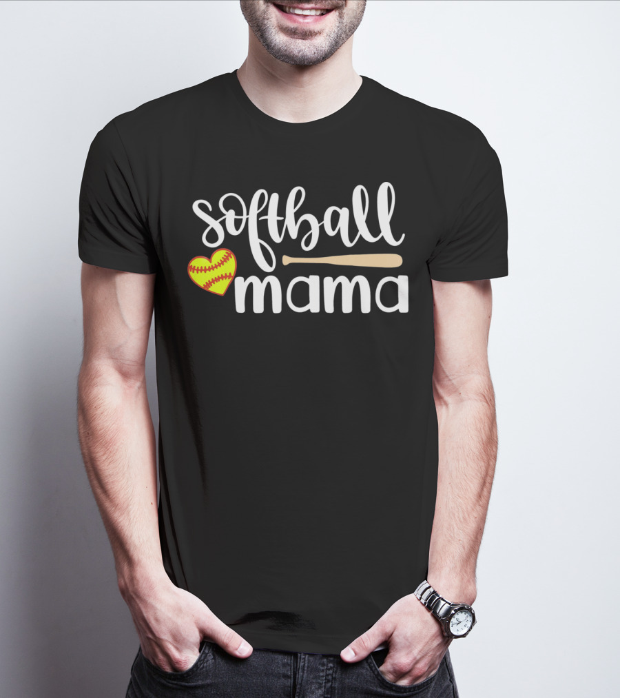 Softball Mama Heart And Bat T-Shirt