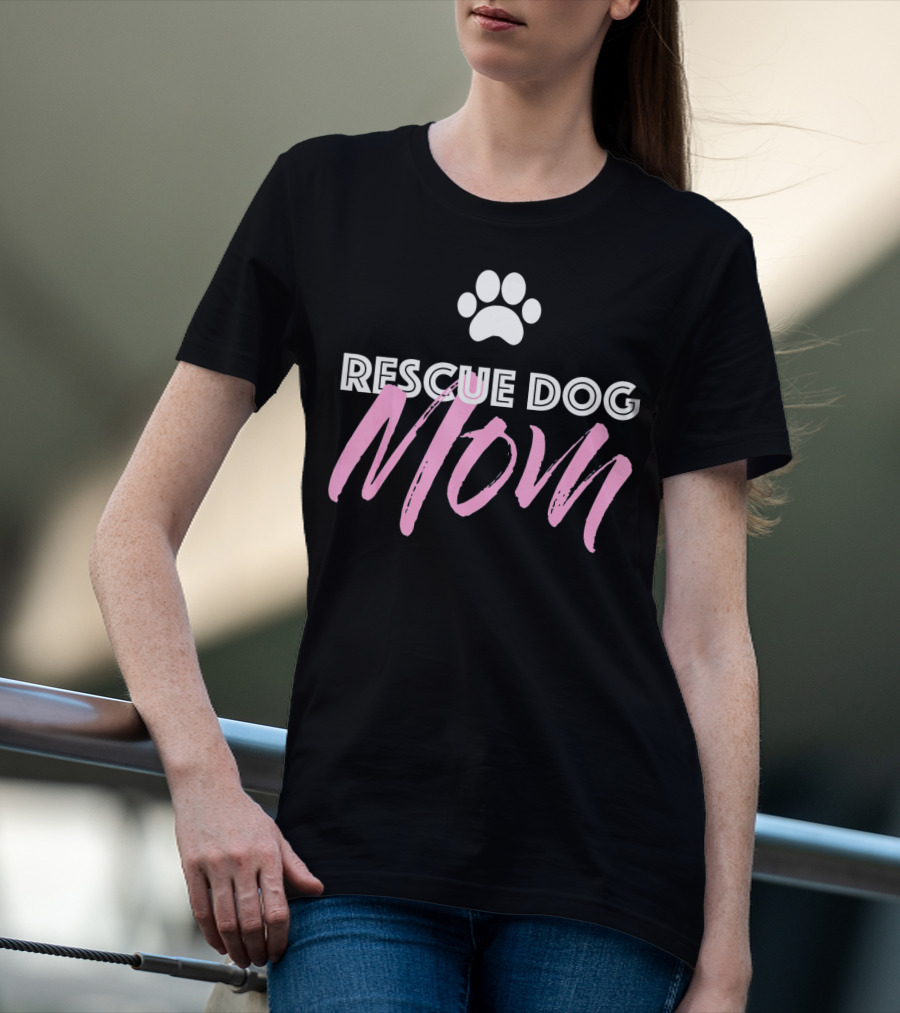 Rescue Dog Mom Paw Print Cute Shelter Dog T-Shirt