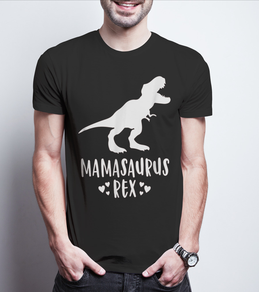 Mamasaurus Rex Mother Dinosaur With Hearts T-Shirt