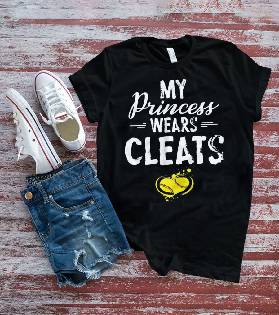 My Princess Wears Cleats Heart Softball T-Shirt