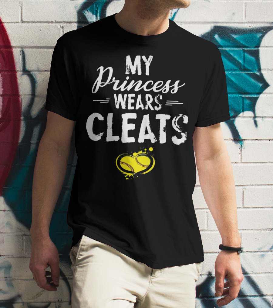 My Princess Wears Cleats Heart Softball T-Shirt