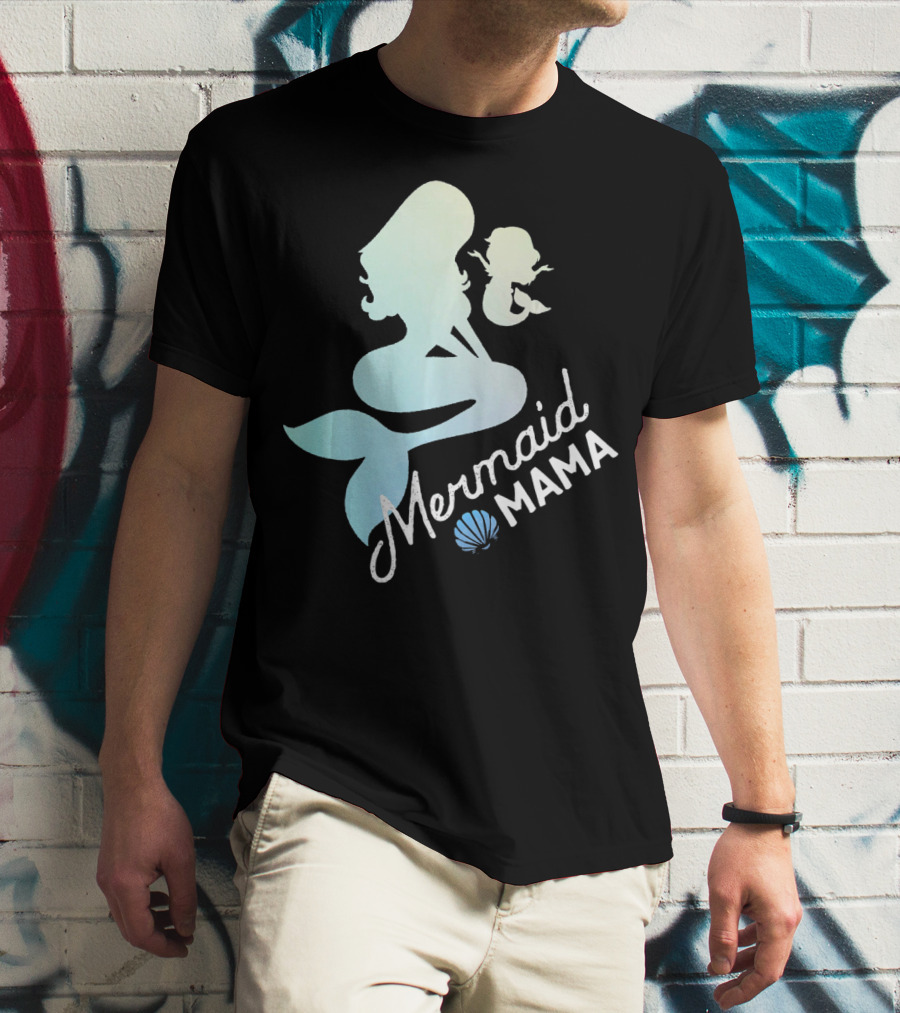 Mermaid Mama Sea Lover With Baby Silhouette And Shell T-Shirt