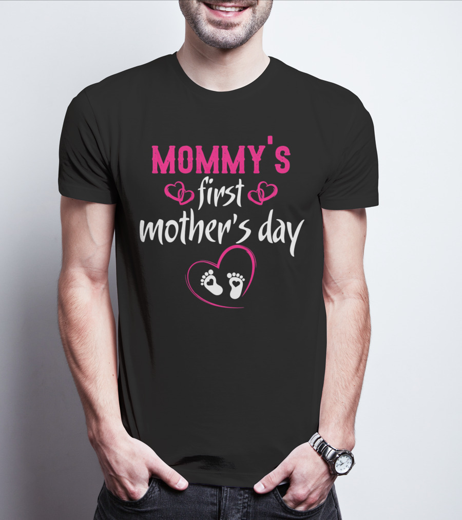 Mommy's First Mother's Day Baby Footprints Heart T-Shirt