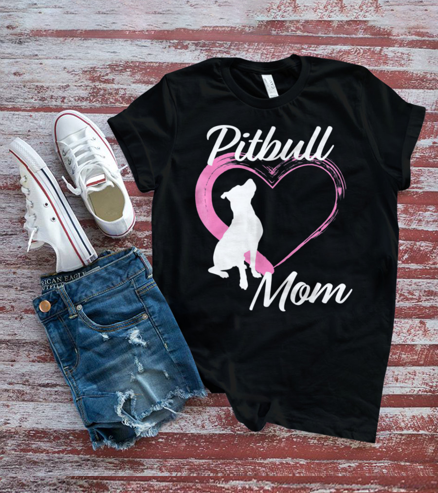 Pitbull Mom Heart Silhouette For Dog Lovers T-Shirt