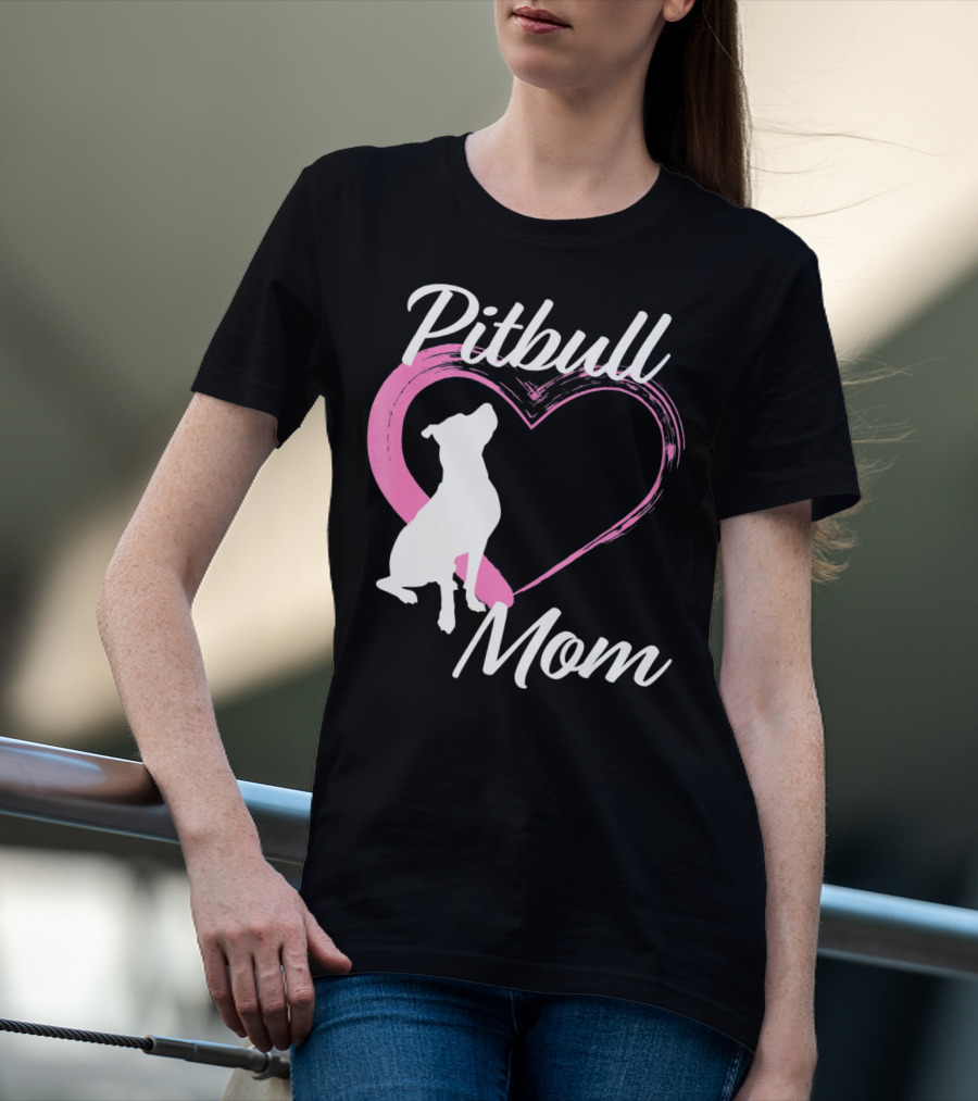 Pitbull Mom Heart Silhouette For Dog Lovers T-Shirt
