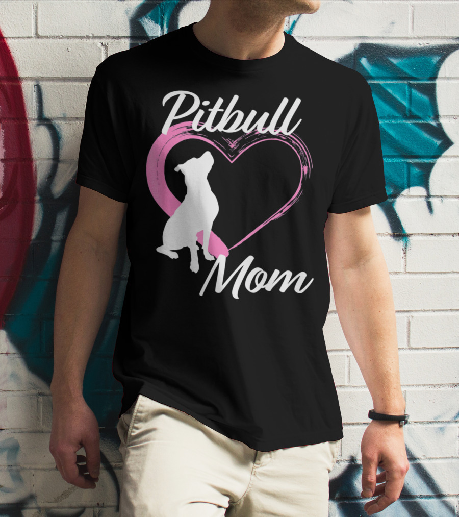 Pitbull Mom Heart Silhouette For Dog Lovers T-Shirt