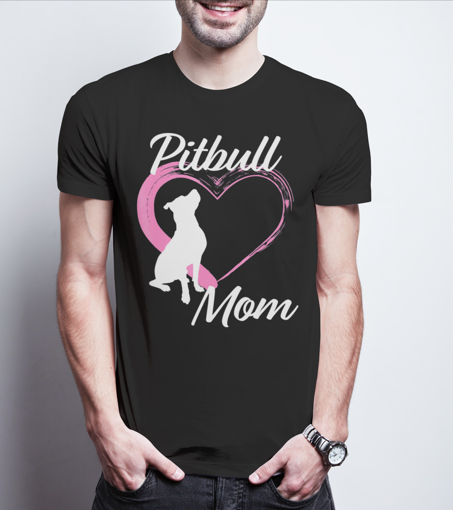 Pitbull Mom Heart Silhouette For Dog Lovers T-Shirt