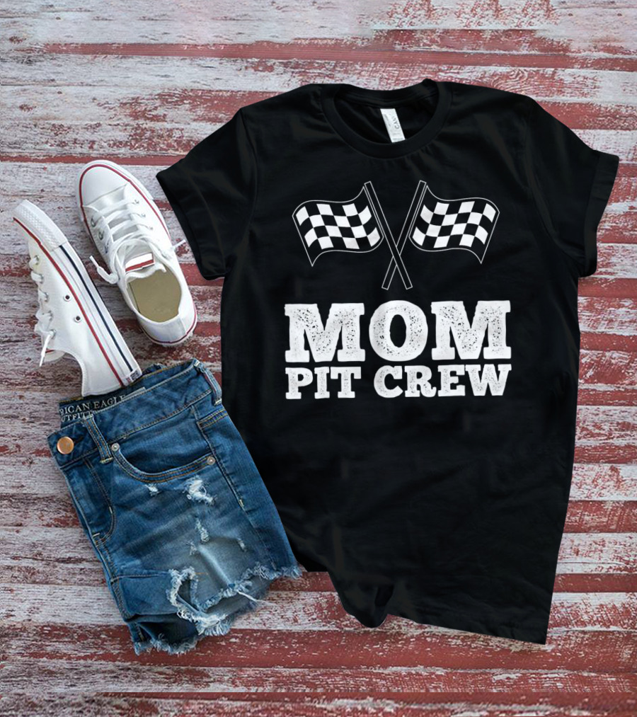 Mom Pit Crew Racing Checkered Flags Birthday T-Shirt