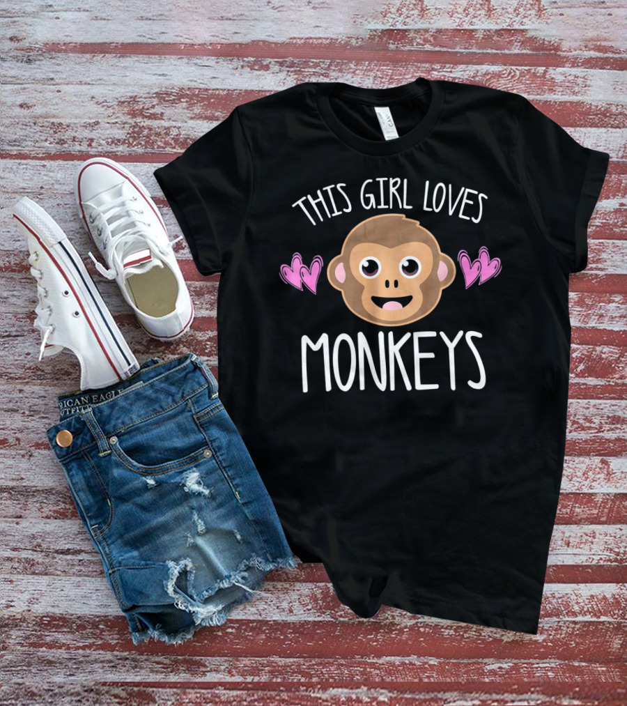 THIS GIRL LOVES MONKEYS Monkey Face With Hearts T-Shirt